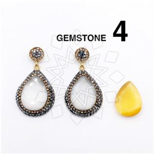 925 Sterling Silver Gem and Crystals Single Drop Earrings
