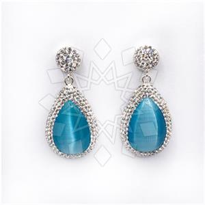925 Sterling Silver Gem and Crystals Single Drop Earrings