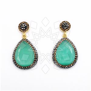 925 Sterling Silver Gem and Crystals Single Drop Earrings