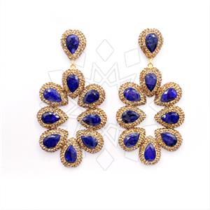 925 Sterling Silver Gem and Crystals Statement Earring