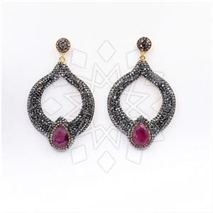 925 Sterling Silver Gem and Crystals Statement Earring