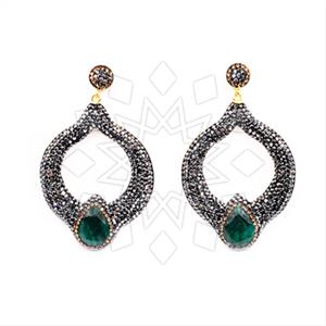 925 Sterling Silver Gem and Crystals Statement Earring