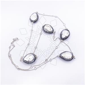 925 Sterling Silver Gem and Crystals Statement Necklace
