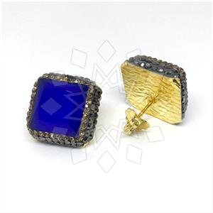 925 Sterling Silver Gem and Crystals Stud Earrings