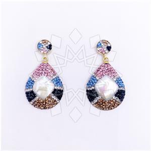 925 Sterling Silver Gem and Crystals Single Drop Earrings