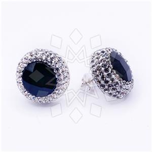 925 Sterling Silver Gem and Crystals Stud Earrings