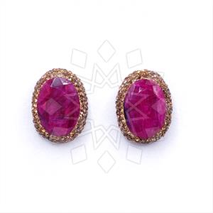 925 Sterling Silver Gem and Crystals Stud Earrings