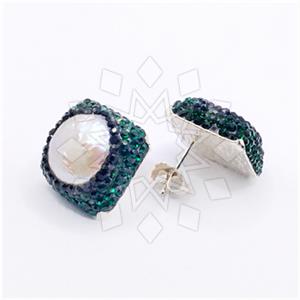 925 Sterling Silver Gem and Crystals Stud Earrings