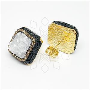 925 Sterling Silver Gem and Crystals Stud Earrings