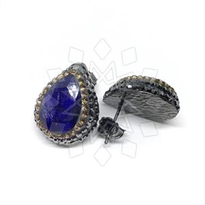 925 Sterling Silver Gem and Crystals Stud Earrings