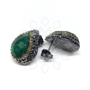 925 Sterling Silver Gem and Crystals Stud Earrings