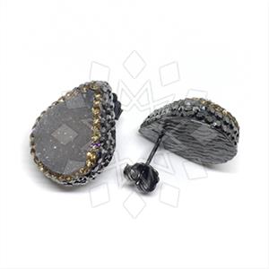 925 Sterling Silver Gem and Crystals Stud Earrings