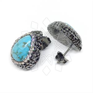 925 Sterling Silver Gem and Crystals Stud Earrings