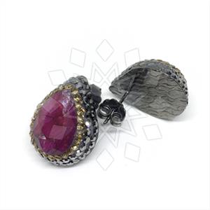 925 Sterling Silver Gem and Crystals Stud Earrings