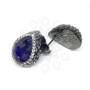 925 Sterling Silver Gem and Crystals Stud Earrings