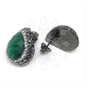 925 Sterling Silver Gem and Crystals Stud Earrings