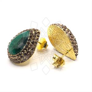 925 Sterling Silver Gem and Crystals Stud Earrings