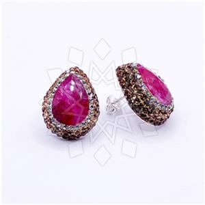 925 Sterling Silver Gem and Crystals Stud Earrings