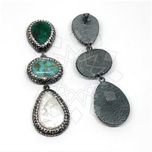 925 Sterling Silver Gem and Crystals Triple Drop Earrings