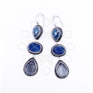 925 Sterling Silver Gem and Crystals Triple Drop Earrings