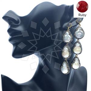 925 Sterling Silver Gem and Crystals Triple Drop Earrings