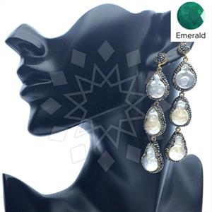 925 Sterling Silver Gem and Crystals Triple Drop Earrings