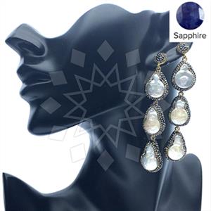 925 Sterling Silver Gem and Crystals Triple Drop Earrings