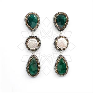 925 Sterling Silver Gem and Crystals Triple Drop Earrings