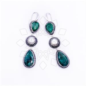 925 Sterling Silver Gem and Crystals Triple Drop Earrings