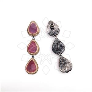 925 Sterling Silver Gem and Crystals Triple Drop Earrings