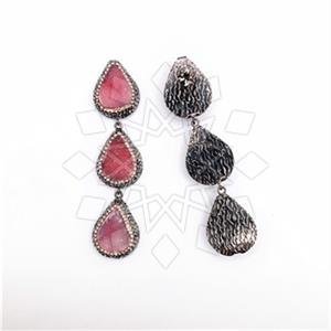 925 Sterling Silver Gem and Crystals Triple Drop Earrings