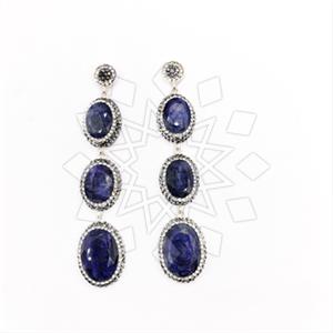 925 Sterling Silver Gem and Crystals Triple Drop Earrings