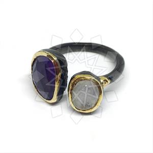 925 Sterling Silver Double Gemstone Rings
