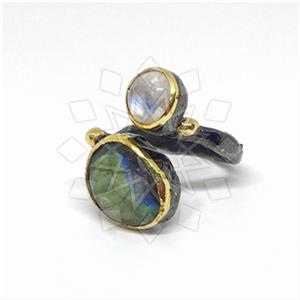 925 Sterling Silver Double Gemstone Rings