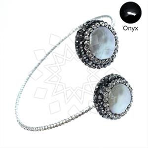 925 Sterling Silver Semi Precious Gems and Crystal  Adjustable Bracelet