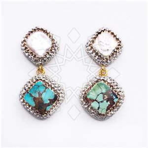 925 Sterling Silver Semi Precious Gems and Crystal  Double Drop Earrings