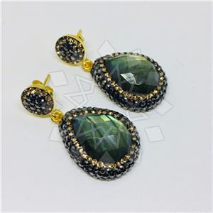 925 Sterling Silver Semi Precious Gems and Crystal  Single Drop Earrings