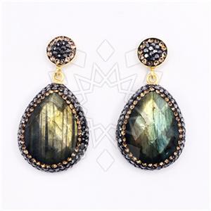 925 Sterling Silver Semi Precious Gems and Crystal  Single Drop Earrings