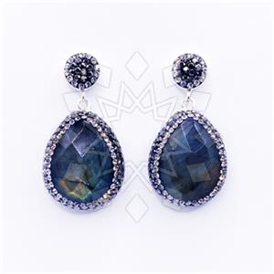 925 Sterling Silver Semi Precious Gems and Crystal  Single Drop Earrings