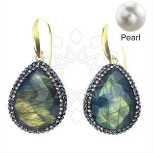 925 Sterling Silver Semi Precious Gems and Crystal  Single Drop Earrings