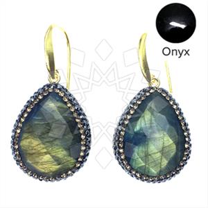 925 Sterling Silver Semi Precious Gems and Crystal  Single Drop Earrings