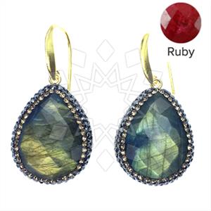 925 Sterling Silver Semi Precious Gems and Crystal  Single Drop Earrings
