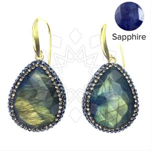925 Sterling Silver Semi Precious Gems and Crystal  Single Drop Earrings