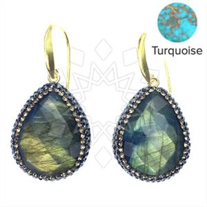 925 Sterling Silver Semi Precious Gems and Crystal  Single Drop Earrings