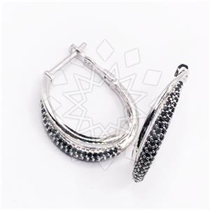 925 Sterling Silver Zirconia Statement  Hoop Earrings