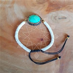 925 Sterling Silver Semi Precious Gems and Crystal  Adjustable Bracelet