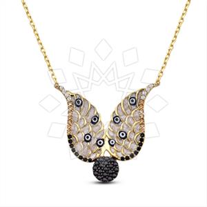 925 Sterling Silver Angel and Wings Evil Eye Pendant Necklace