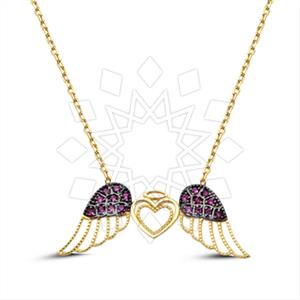 925 Sterling Silver Angel and Wings Heart Pendant Necklace