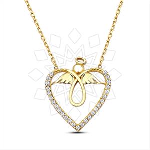 925 Sterling Silver Angel and Wings Heart Pendant Necklace