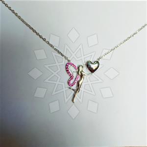 925 Sterling Silver Angel and Wings Heart Pendant Necklace
